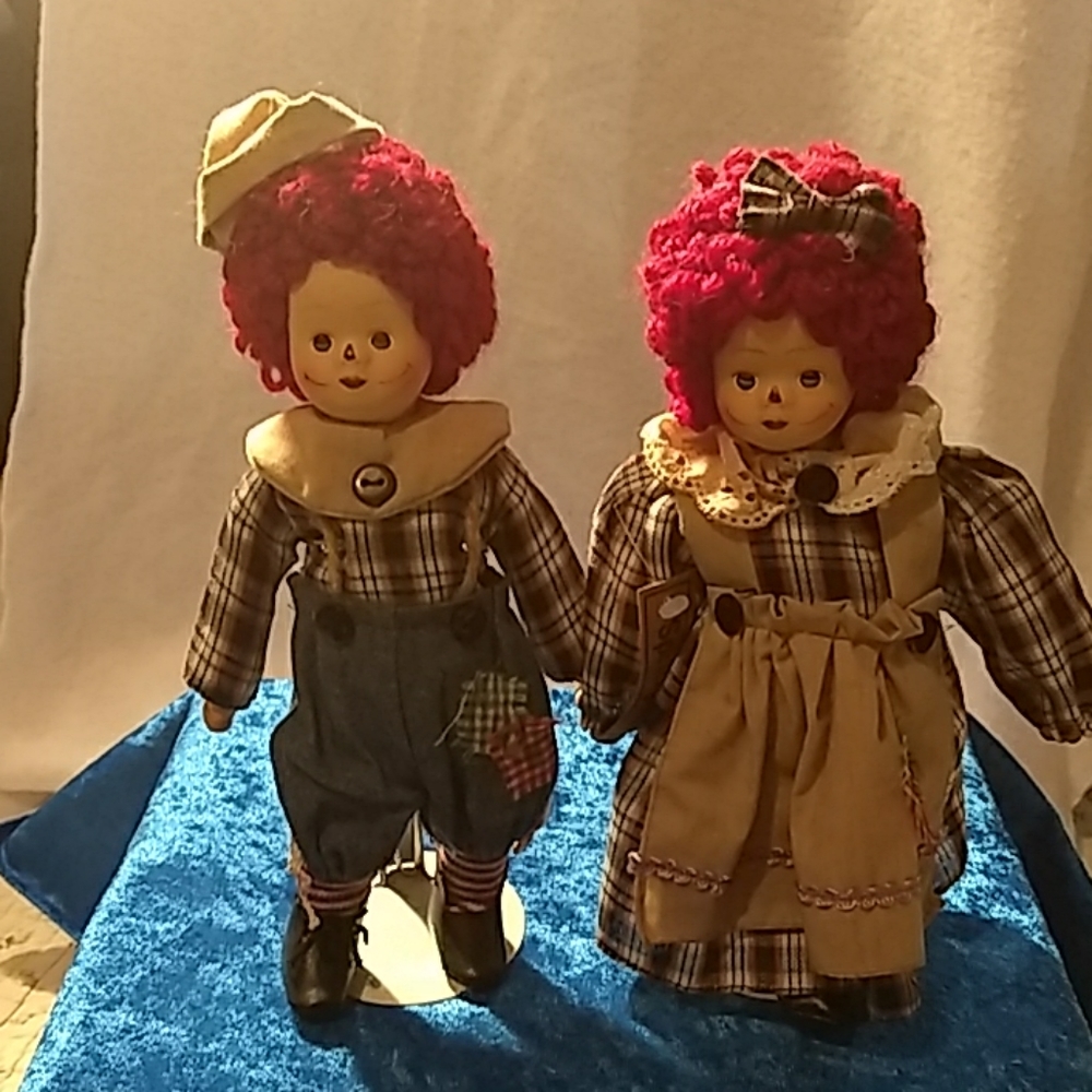 Raggedy Ann and Andy. 9" dolls. Part porcelain